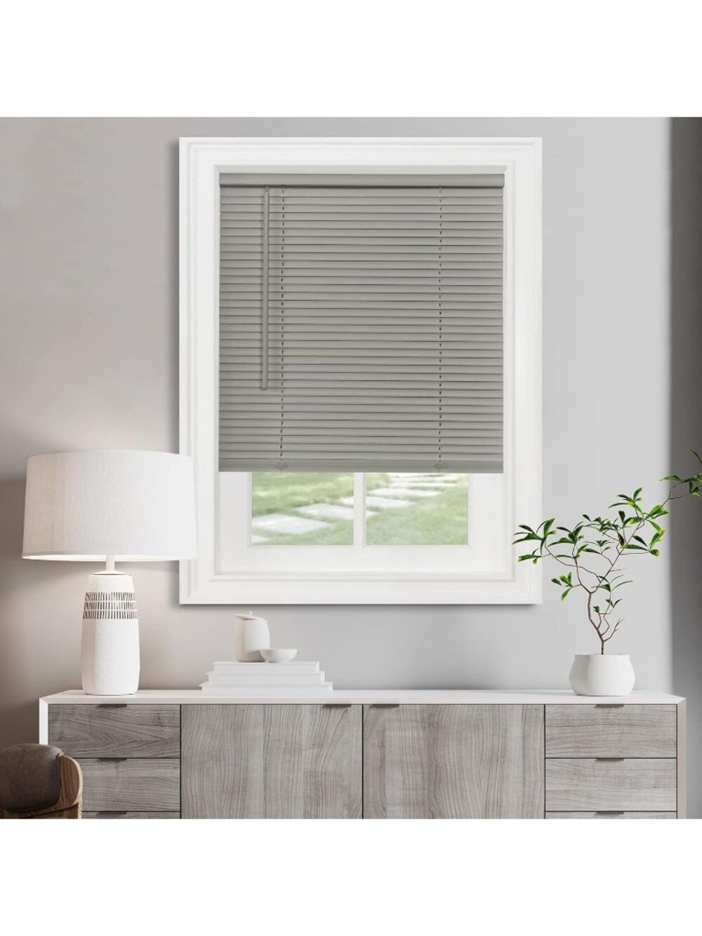 Cordless Light Filtering Mini Blind 28" Width, 64" Length, 1" Slat Size Gray